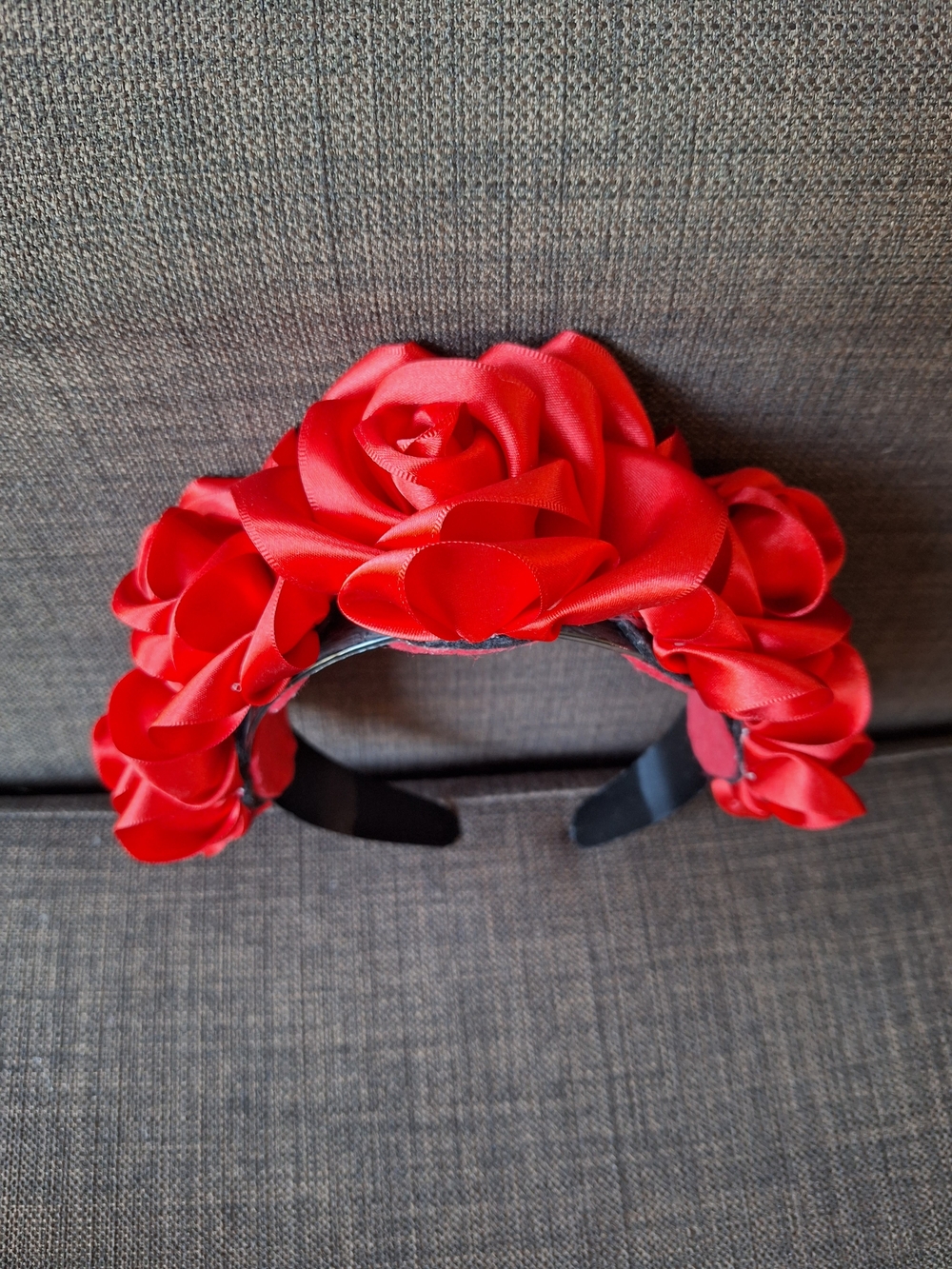 Source Unknown Red Rose Satin Flower Headband